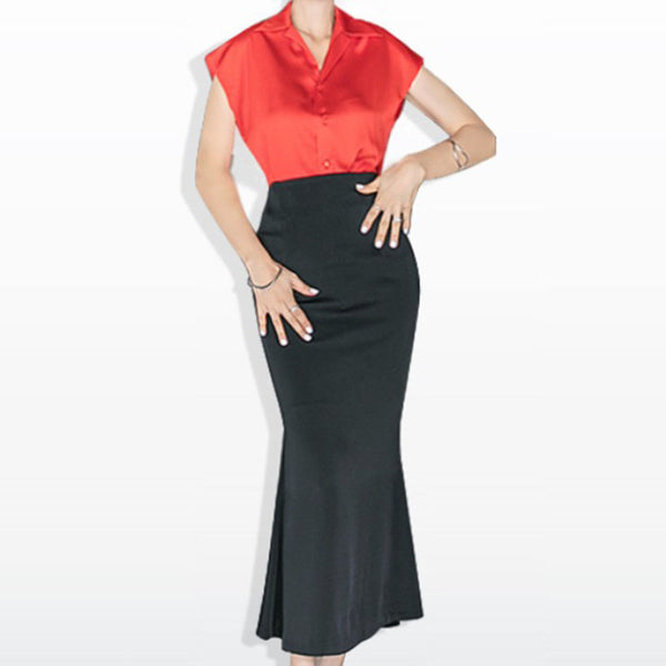 Turn-down collar cap sleeve shirt peplum skirt suits