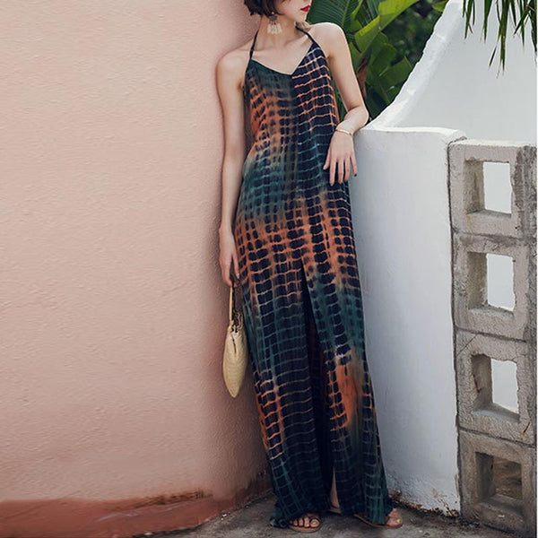 Loose gradient halter neck backless maxi dresses