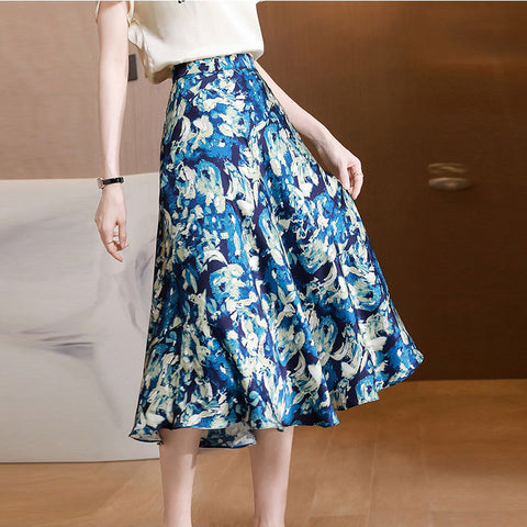 Stylish printed high waist a-line skirts