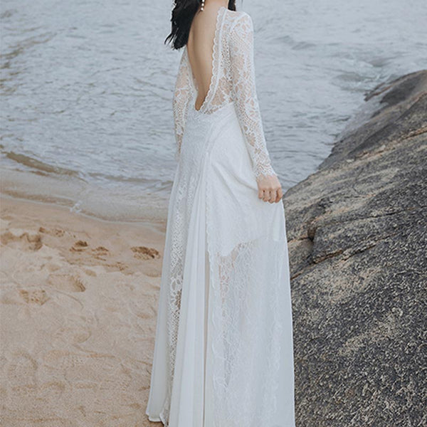 Elegant lace patch long sleeve maxi dresses