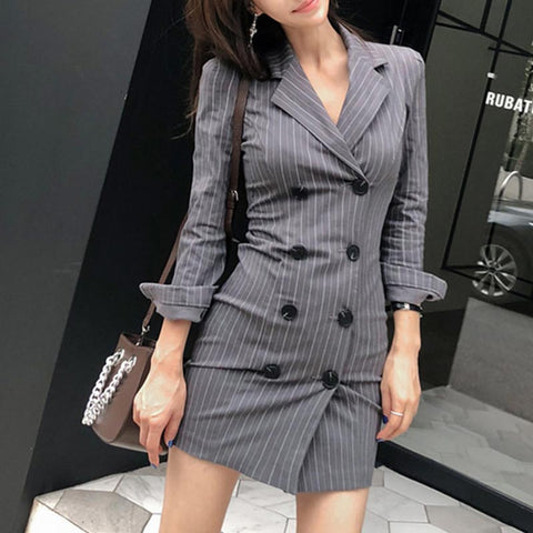 Double-breasted striped office bodycon dresses