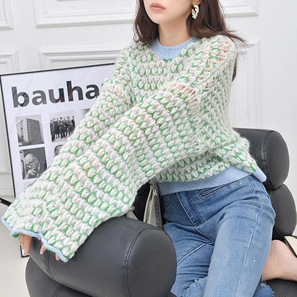 Casual patch flare sleeve knitting tops