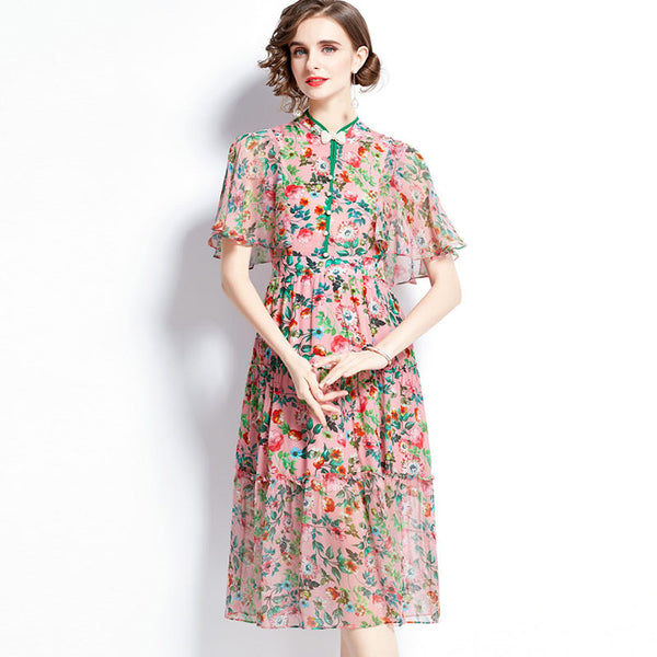 Summer Short Sleeve Floral Printed Boho Skater Dress