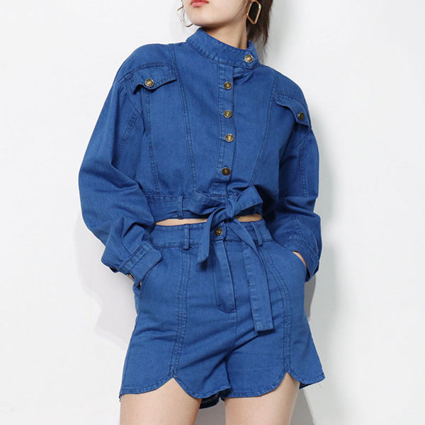 Single-breasted denim jackets with shorts