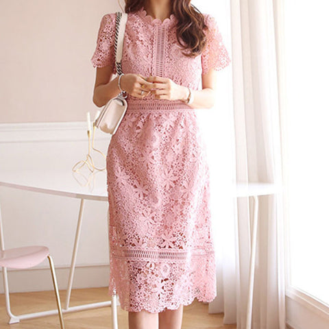 Pink short sleeve lace bodycon dresses