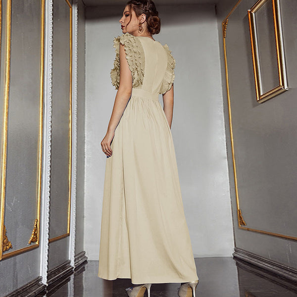 Solid v-neck empire waist elegant dresses