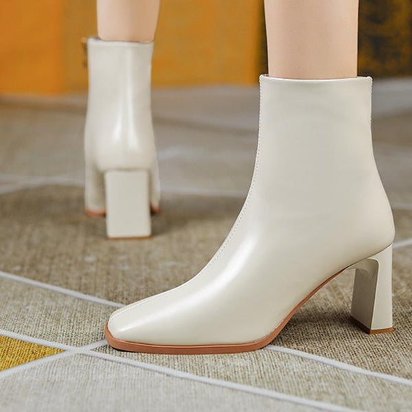Women's square toe chunky heels ankle boots