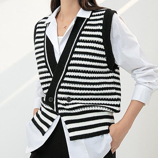 Vintage stripe v-neck knitting vests