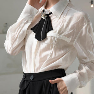 OL solid lapel tie  long sleeve blouses