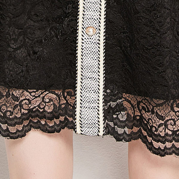 Lace openwork black a-line dresses