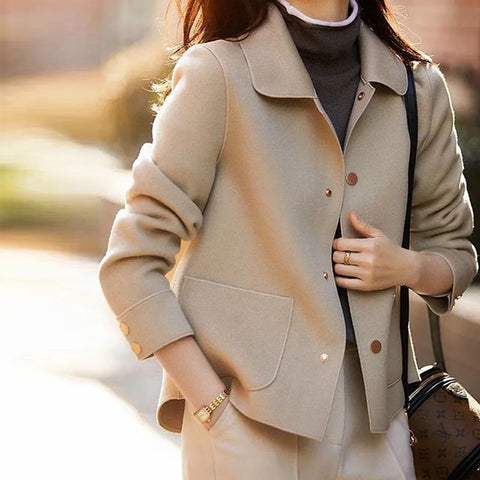 Brief solid long sleeve button up coats