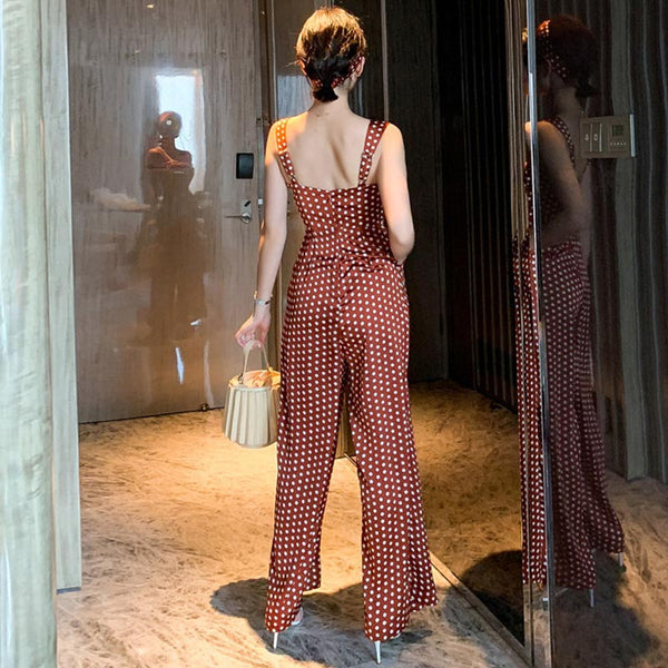 French retro dot print cut out jumpsuits