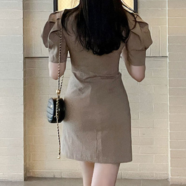 Brief puff sleeve double-breasted blazer dresses