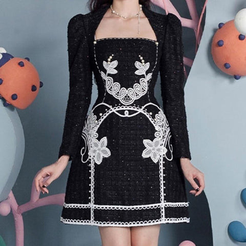 Chic embroidery long sleeve a-line dresses