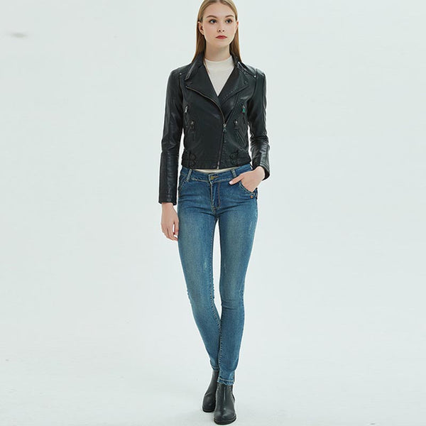 Cropped faux leather moto jackets