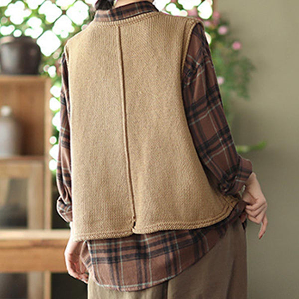 Retro patch double breasted knitting vests