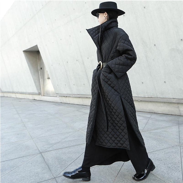Black high neck  split long coats