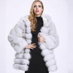 Hooded long faux fur coats