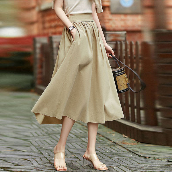 Casual solid elastic a-line skirts