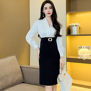 Elegant patch v-neck bodycon dresses