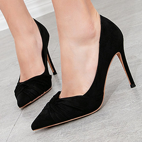 Low fronted bow tie solid pointed heels