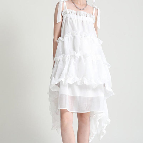 Irregular mesh lace pleats layered dresses