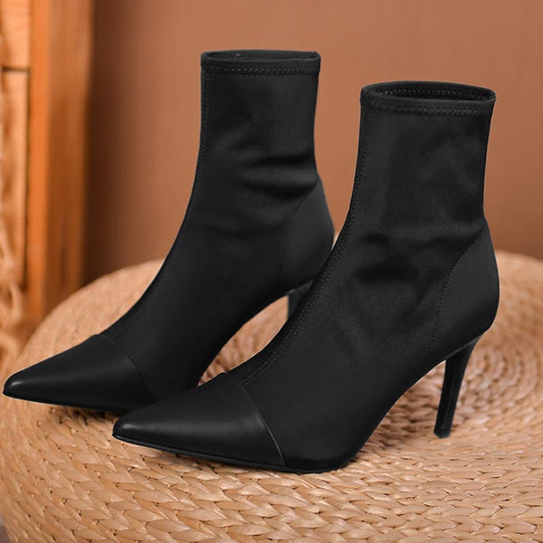 Chic patch pointed toe thin heeled boots