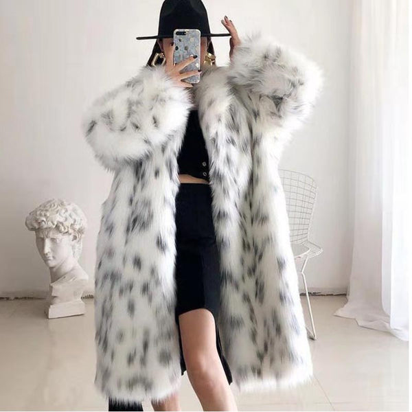 Elegant color hit long sleeve faux fur coats