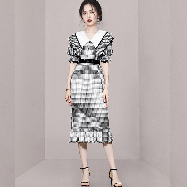 Women high waist plaid bodycon dress