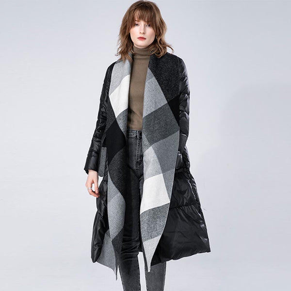 Women's elegant long puffer coat with scarve
