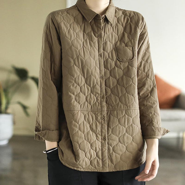 Vintage lapel long sleeve quilted blouses