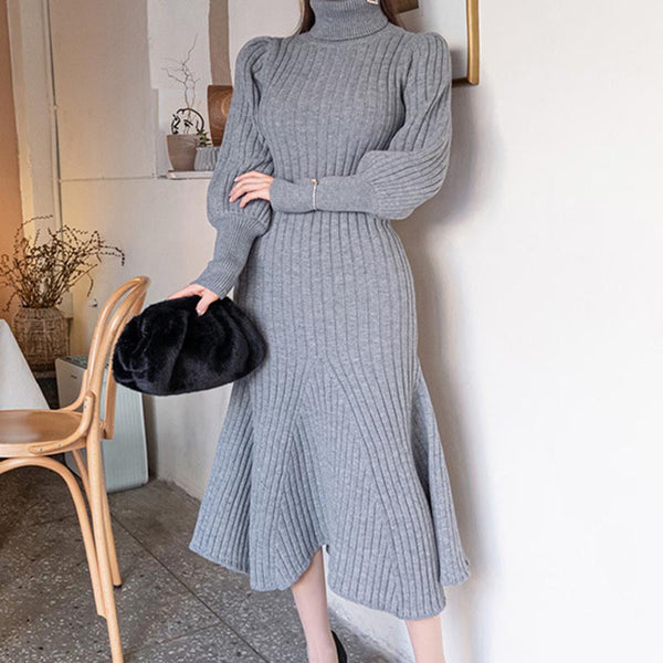 Turtleneck solid elegant slim sweater bodycon dresses