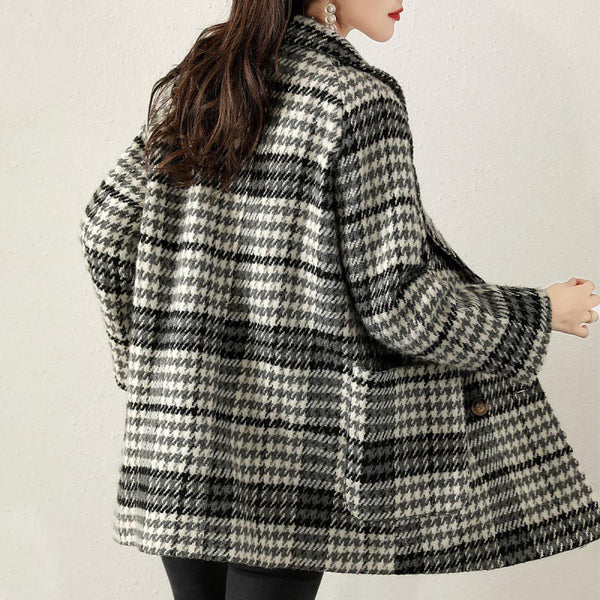 Women's double breasted losse plaid coat