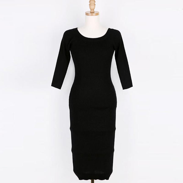 Off-the-shoulder solid knitted bodycon dresses