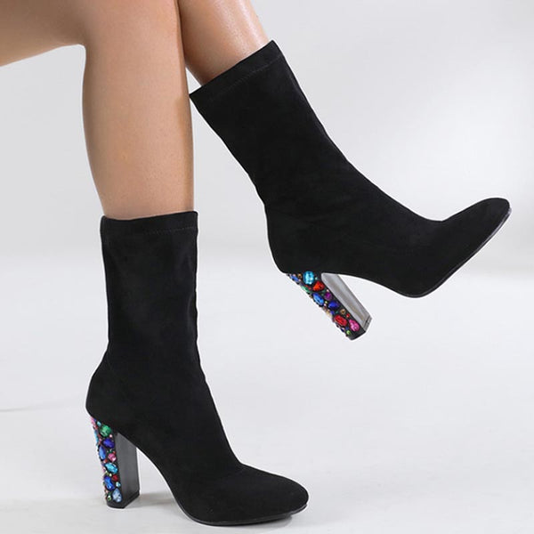Women's pointed toe chunkle heel boots