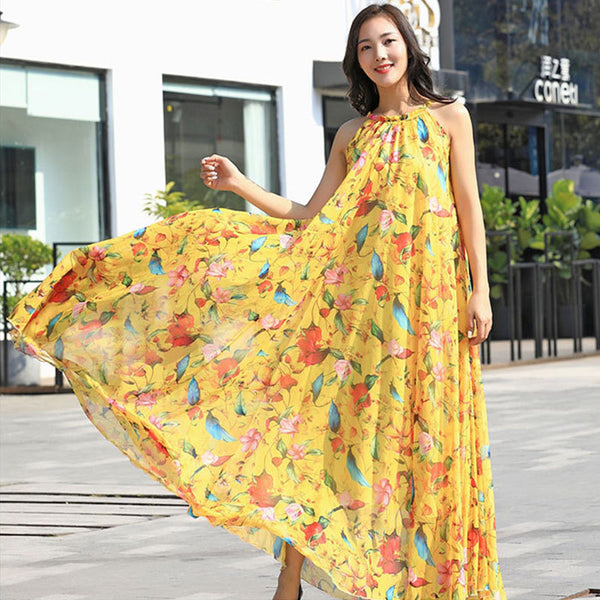 Summer floral print maxi dresses