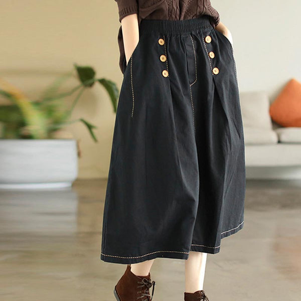 Casual solid elastic waist a-line skirts