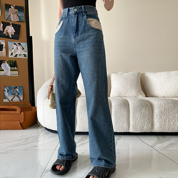 Casual color hit pocket wide leg jeans