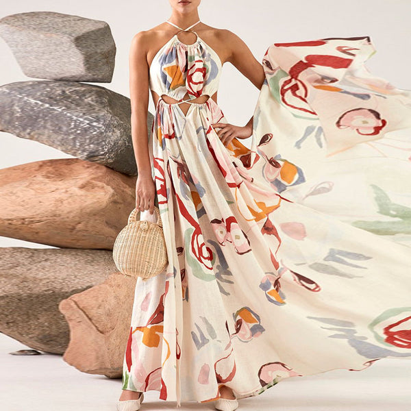 Summer floral printed beach dress